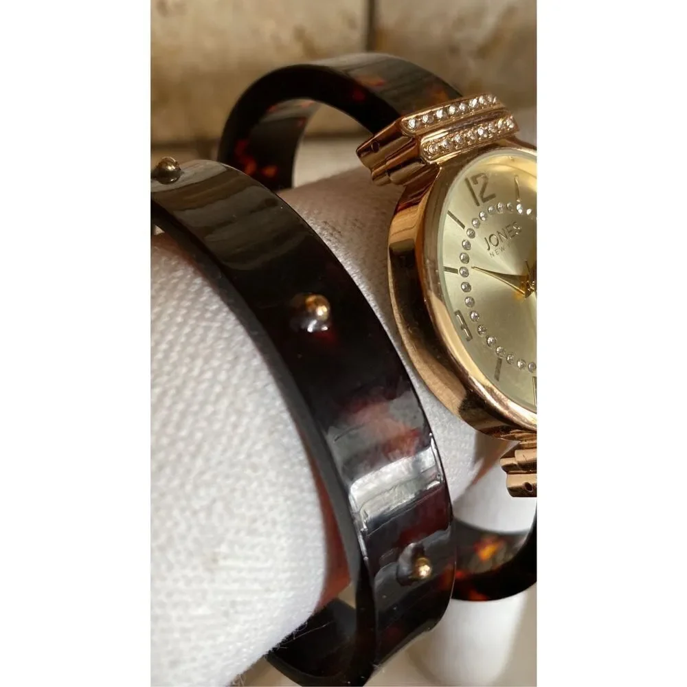 Vintage Jones New York Tortoise Shell Cuff Watch Set